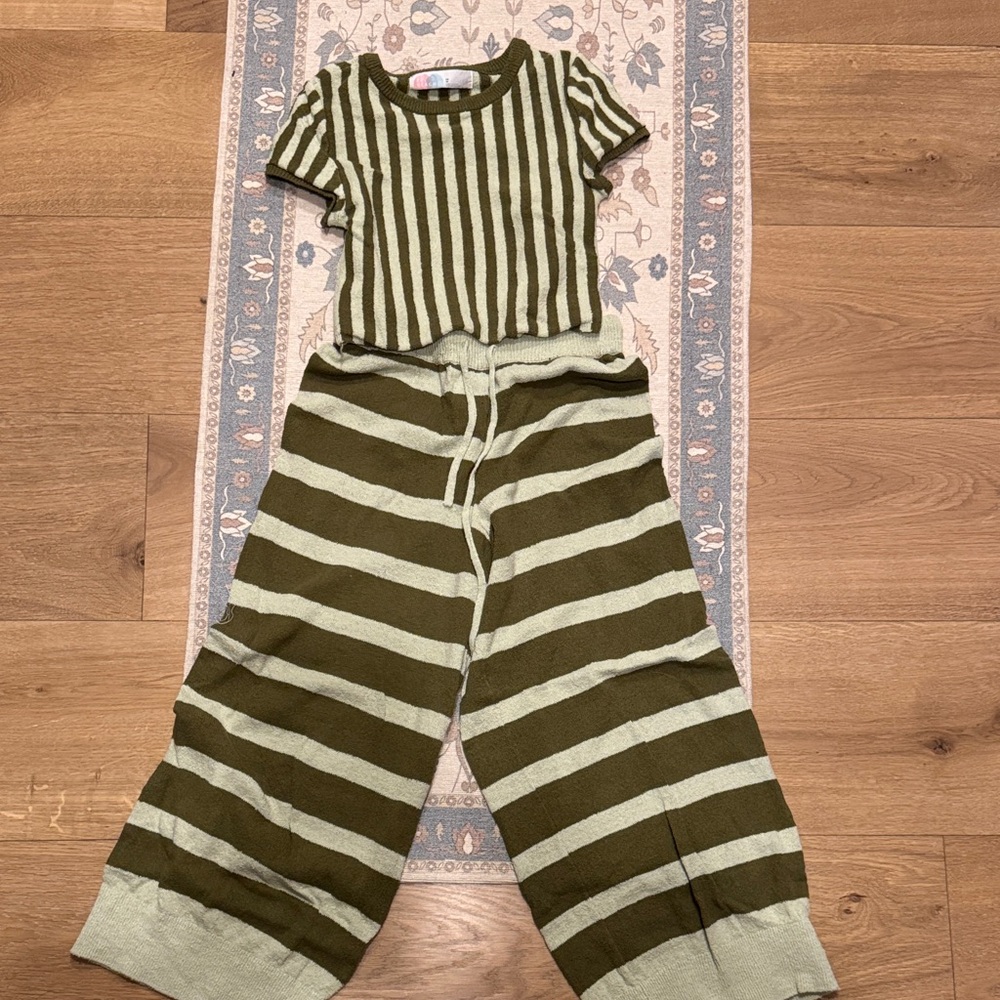 Free People Olive and Cream Striped Set